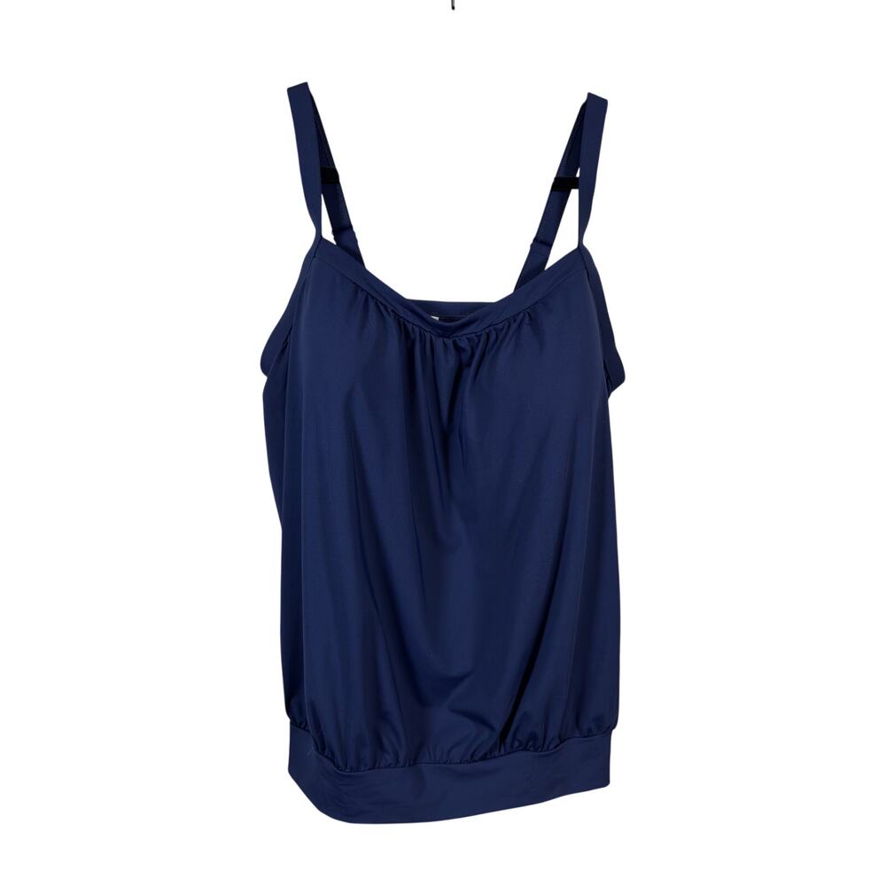 Lands' End Blouson Tankini Top Womens 18 D Navy Blue Ruched Swimsuit NWT